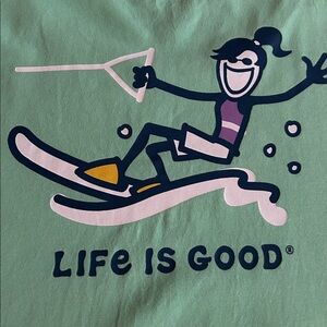 Life is Good T-shirt XXL waterski theme Pale green Cotton short sleeve EUC